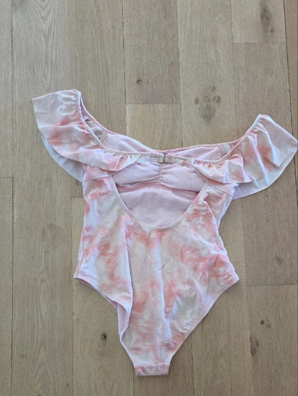Gossip Pink Tie-Dye Ruffle Off-Shoulder One-Piece Swimsuit